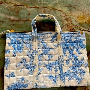Clare V St Calais Toile Quilted Bag with added rings for versatility blue white